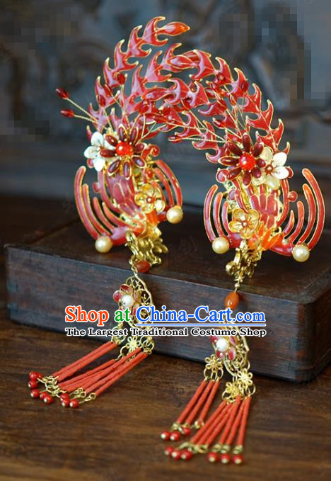 China Ancient Bride Jade Hair Comb Phoenix Hairpins Traditional Wedding Hair Accessories Full Set