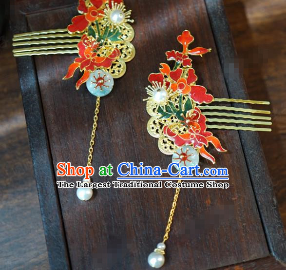 China Ancient Bride Jade Hair Comb Phoenix Hairpins Traditional Wedding Hair Accessories Full Set