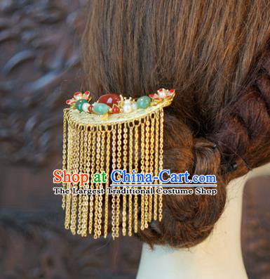 China Ancient Bride Enamel Hair Crown and Tassel Hairpins and Earrings Traditional Wedding Hair Accessories Full Set