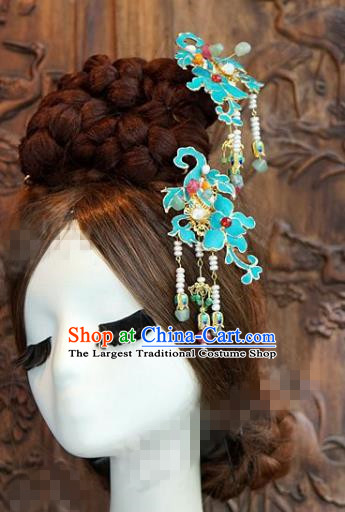 China Traditional Wedding Cranes Phoenix Coronet Ancient Bride Blueing Hairpins Earrings Hair Accessories