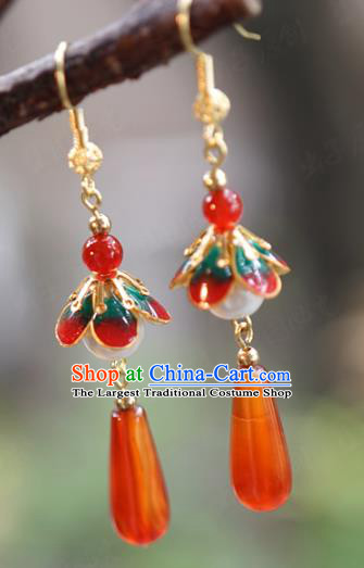Top Grade Ancient Bride Earrings China Hanfu Accessories Qing Dynasty Court Agate Ear Jewelry