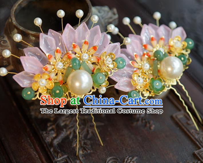 China Traditional Wedding Pink Flower Hair Combs and Hairpins Ancient Bride Hair Accessories Hair Sticks Full Set