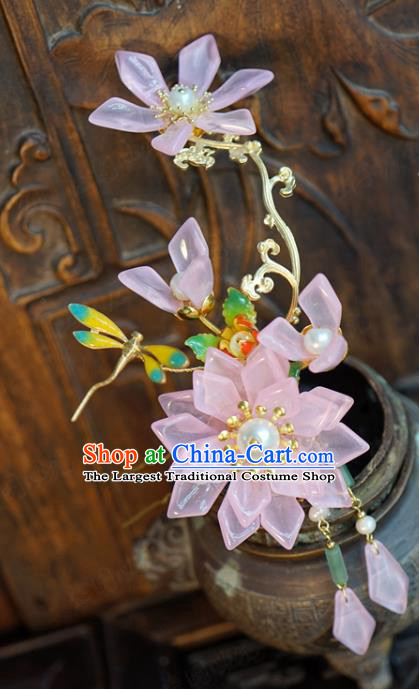 China Traditional Wedding Pink Flower Hair Combs and Hairpins Ancient Bride Hair Accessories Hair Sticks Full Set