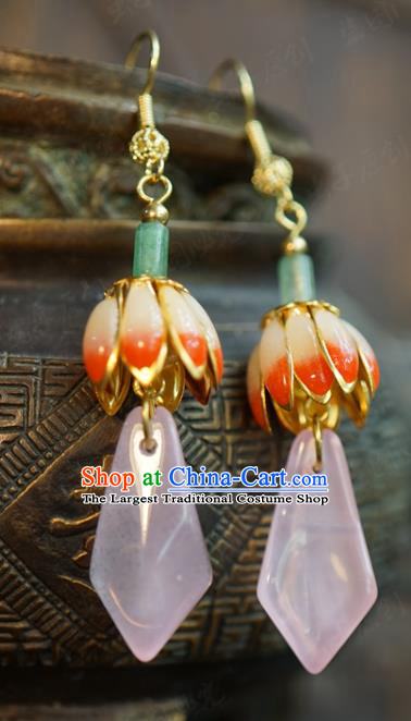 Top Grade Pink Flower Ear Jewelry China Ancient Bride Earrings Traditional Hanfu Accessories