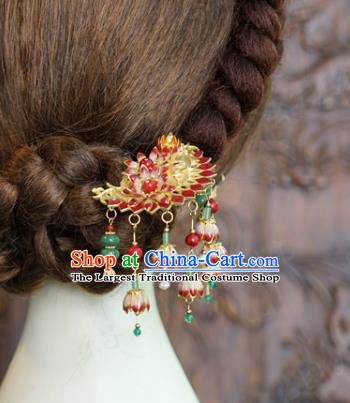 China Wedding Bride Flower Hairpin Ancient Traditional Xiuhe Suit Hair Accessories Red Convallaria Hair Stick