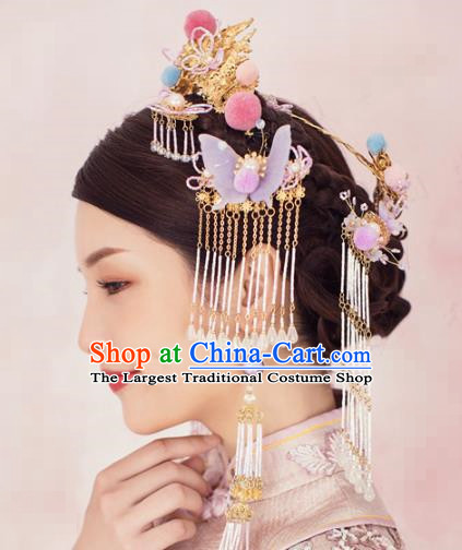 China Wedding Phoenix Coronet Traditional Hair Accessories Ancient Bride Deluxe Golden Hair Crown and Hairpins and Earrings