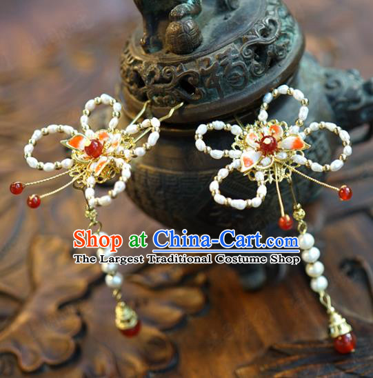 China Ancient Wedding Bride Hair Accessories Traditional Agate Hair Crown and Pearls Tassel Hairpins Full Set