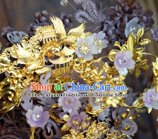 China Traditional Lilac Flowers Phoenix Coronet Ancient Wedding Bride Hair Accessories Deluxe Tassel Hair Crown