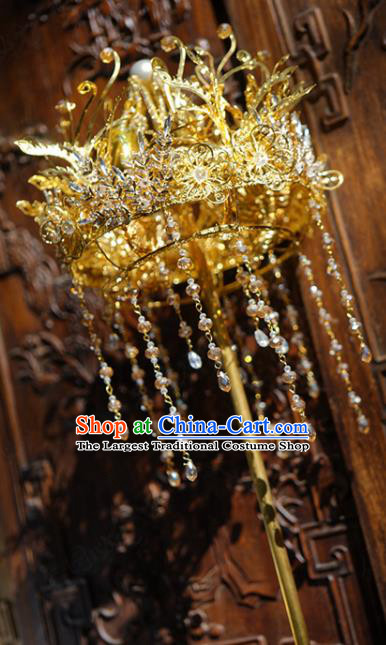 Chinese Ancient Bride Props Traditional Handmade Wedding Tassel Golden Scepter