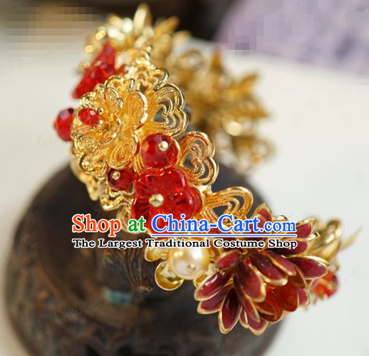 Chinese Handmade Wedding Bracelet Traditional Wedding Jewelry Accessories Ancient Bride Golden Bangle