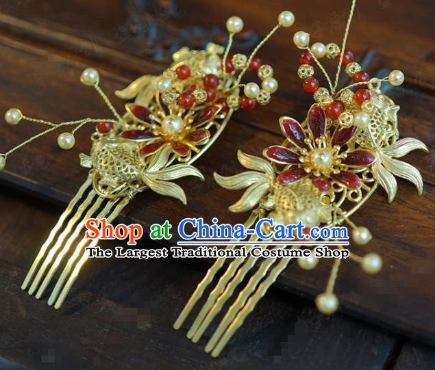 China Ancient Bride Golden Hair Crown and Earrings Xiuhe Suit Headpieces Traditional Wedding Phoenix Coronet Hair Accessories Full Set