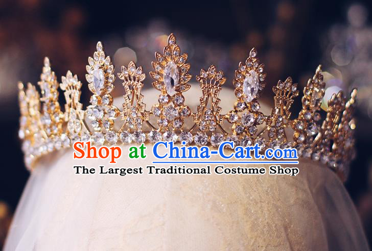 Handmade Court Retro Royal Crown Hair Accessories Baroque Bride Headwear European Wedding Golden Hair Clasp