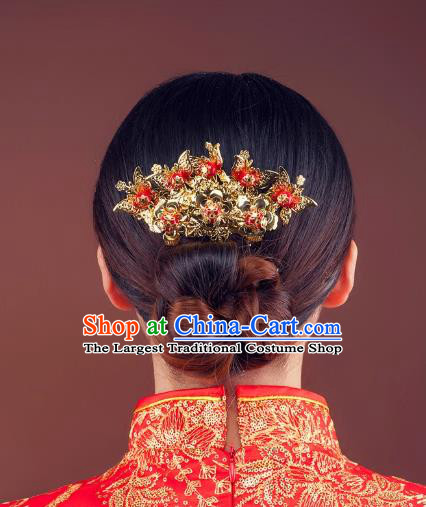 Chinese Ancient Wedding Jewelry Accessories Traditional Hairpin Bride Golden Butterfly Hair Comb