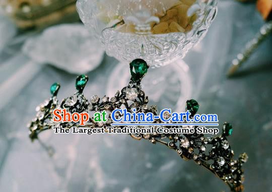 Handmade Baroque Bride Black Royal Crown Wedding Hair Accessories European Green Crystal Hair Clasp