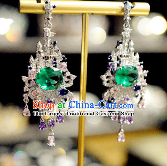 Top Grade Green Crystal Earrings Accessories Baroque Bride Zircon Ear Jewelry