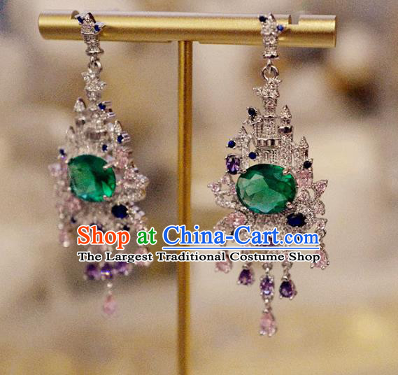 Top Grade Green Crystal Earrings Accessories Baroque Bride Zircon Ear Jewelry