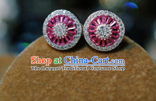 Top Grade Baroque Bride Rosy Crystal Ear Jewelry European Zircon Earrings Accessories