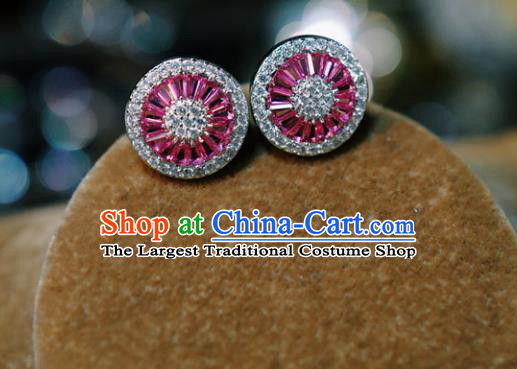 Top Grade Baroque Bride Rosy Crystal Ear Jewelry European Zircon Earrings Accessories