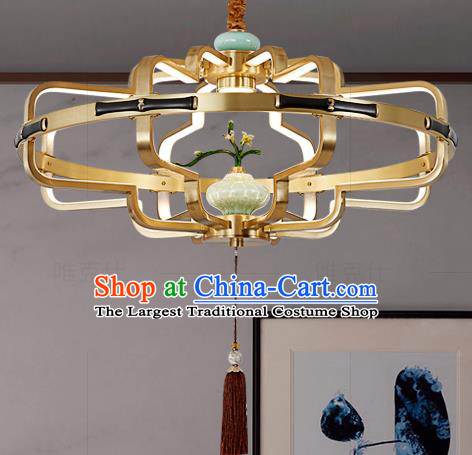 Chinese Traditional Ceramics Vase Ceiling Lamp Handmade Classical Brass Lantern