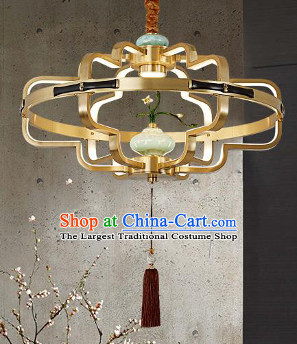 Chinese Traditional Ceramics Vase Ceiling Lamp Handmade Classical Brass Lantern