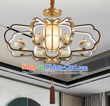 Chinese Traditional Brass Ceiling Lamp Handmade Classical Ceramics Vases Lantern