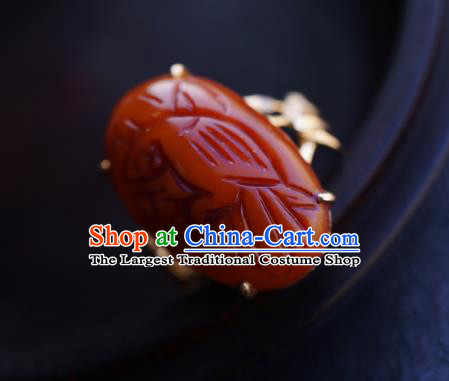 Chinese Traditional Carving Beeswax Ring Ancient Wedding Jewelry Accessories