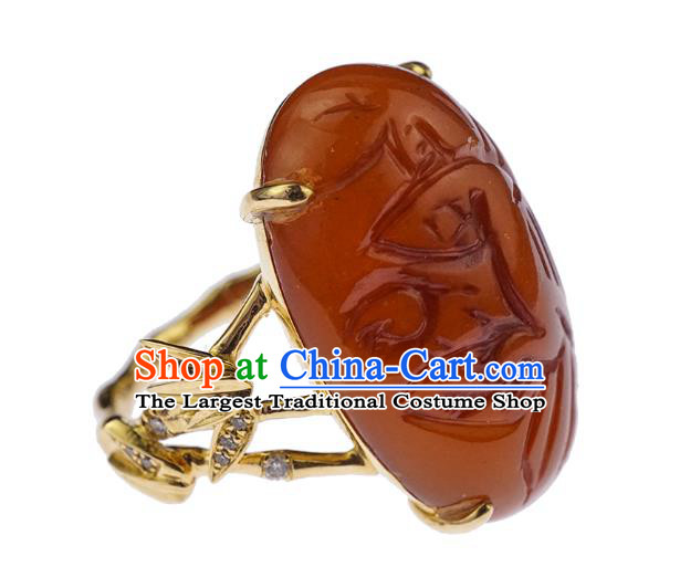 Chinese Traditional Carving Beeswax Ring Ancient Wedding Jewelry Accessories