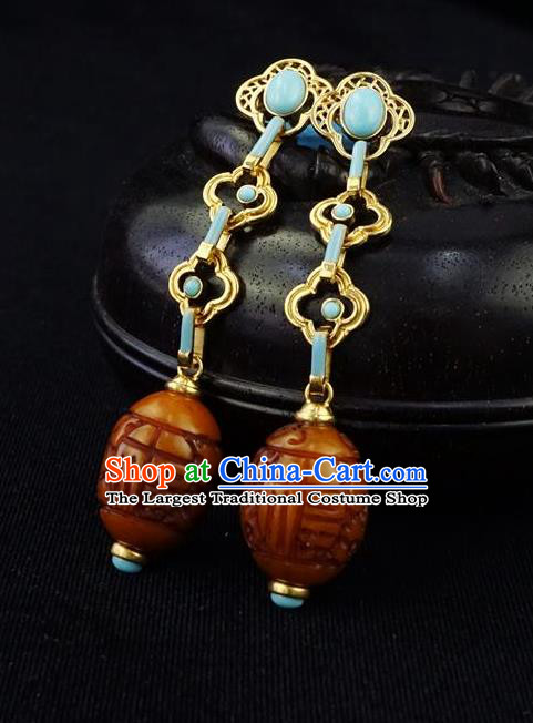 Top Grade Chinese Classical Court Earrings Traditional Handmade Ear Jewelry Qing Dynasty Beeswax Accessories