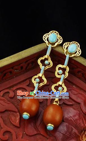Top Grade Chinese Qing Dynasty Beeswax Accessories Classical Court Earrings Traditional Handmade Ear Jewelry