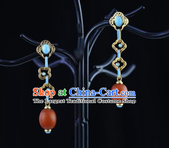 Top Grade Chinese Qing Dynasty Beeswax Accessories Classical Court Earrings Traditional Handmade Ear Jewelry
