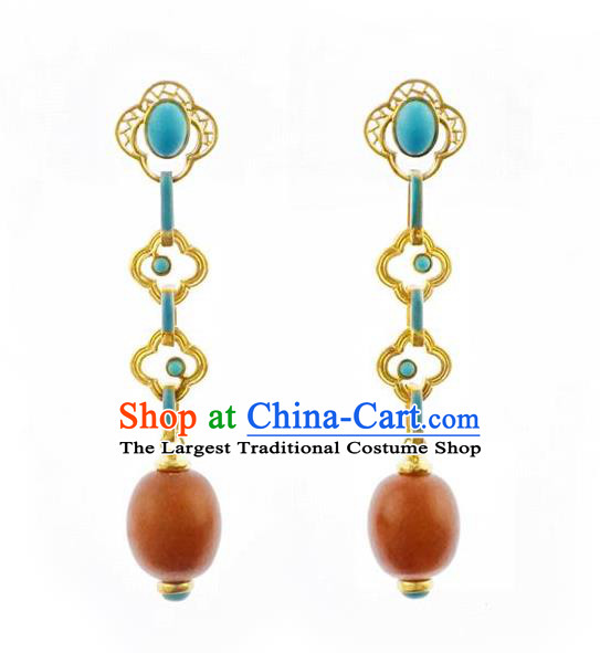 Top Grade Chinese Qing Dynasty Beeswax Accessories Classical Court Earrings Traditional Handmade Ear Jewelry