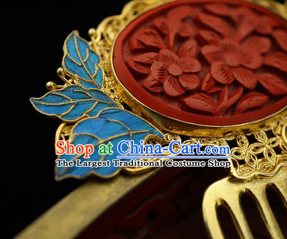 Chinese Traditional Ancient Palace Empress Hair Accessories Qing Dynasty Court Carved Lacquerware Hair Comb