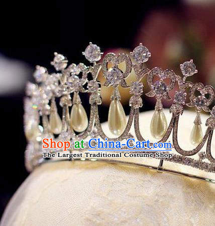 Handmade European Princess Headwear Baroque Bride Wedding Pearls Royal Crown Crystal Jewelry Accessories