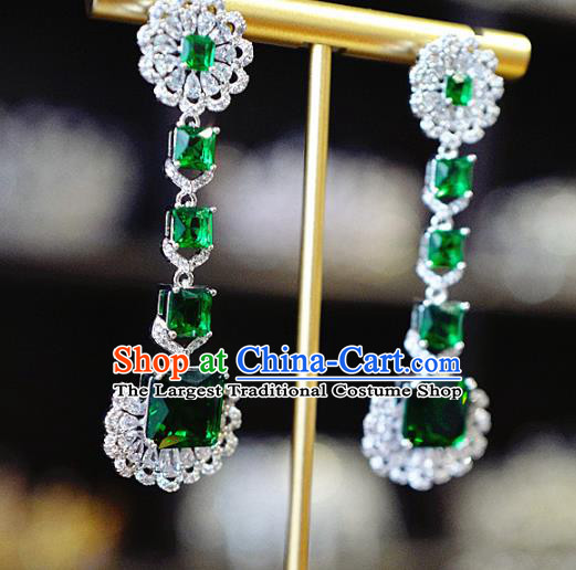 Top Grade Baroque Bride Green Crystal Ear Jewelry European Zircon Accessories Earrings