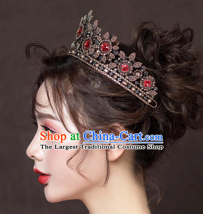 Top Bride Red Crystal Headwear European Wedding Jewelry Accessories Baroque Queen Black Royal Crown