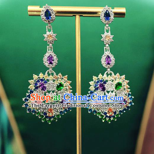 Top Grade Baroque Colorful Crystal Ear Jewelry European Wedding Accessories Zircon Earrings