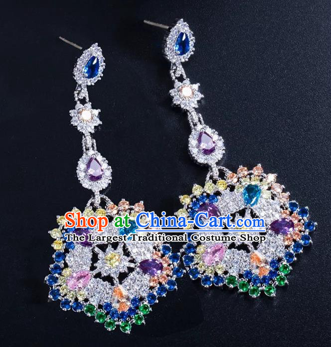 Top Grade Baroque Colorful Crystal Ear Jewelry European Wedding Accessories Zircon Earrings
