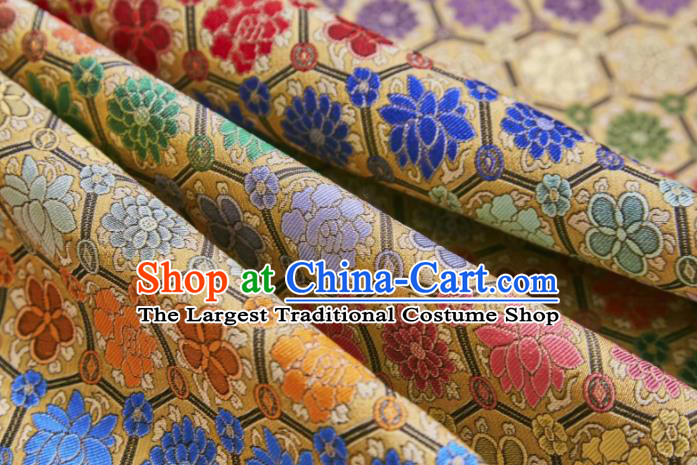 Chinese Classical Peony Lotus Pattern Design Yellow Song Brocade Fabric Asian Traditional Silk Material