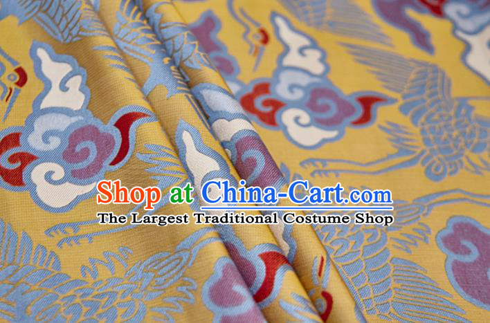 Chinese Classical Cloud Crane Pattern Design Yellow Song Brocade Fabric Asian Traditional Silk Material