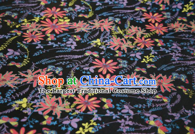 Chinese Classical Sunflowers Pattern Design Black Song Brocade Fabric Asian Traditional Silk Material