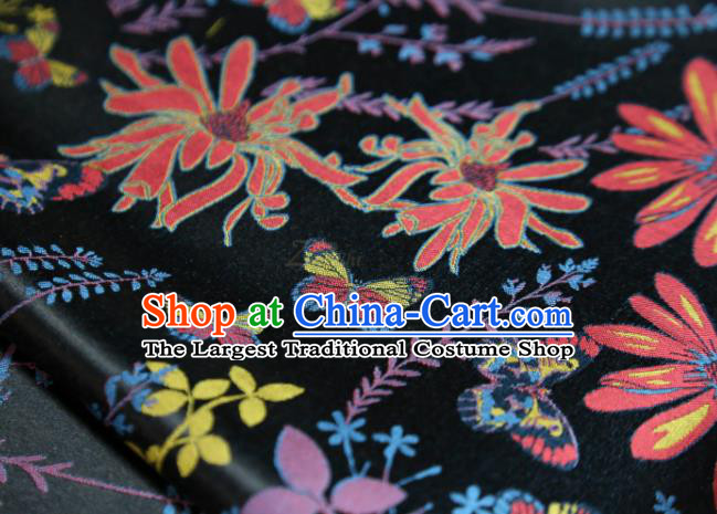 Chinese Classical Sunflowers Pattern Design Black Song Brocade Fabric Asian Traditional Silk Material
