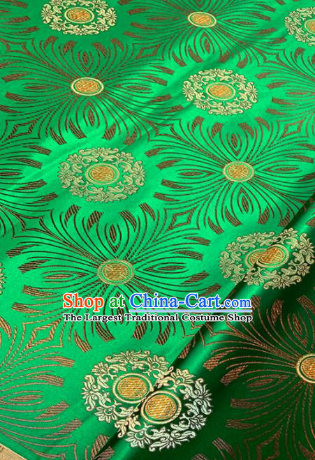 Chinese Classical Sunflowers Pattern Design Green Brocade Fabric Asian Traditional Satin Tang Suit Silk Material