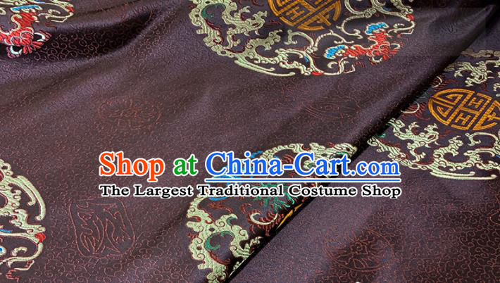 Chinese Classical Lucky Bats Pattern Design Brown Brocade Fabric Asian Traditional Satin Tang Suit Silk Material