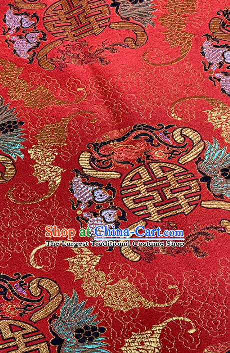 Chinese Classical Fancy Carp Pattern Design Red Brocade Fabric Asian Traditional Satin Tang Suit Silk Material
