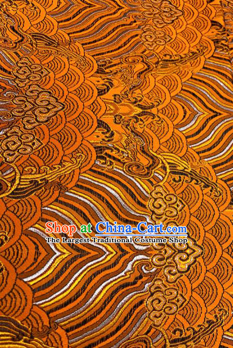 Chinese Classical Sea Wave Pattern Design Orange Brocade Fabric Asian Traditional Satin Tang Suit Silk Material