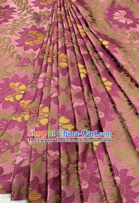 Chinese Classical Lotus Pattern Design Cameo Brown Brocade Fabric Asian Traditional Satin Tang Suit Silk Material