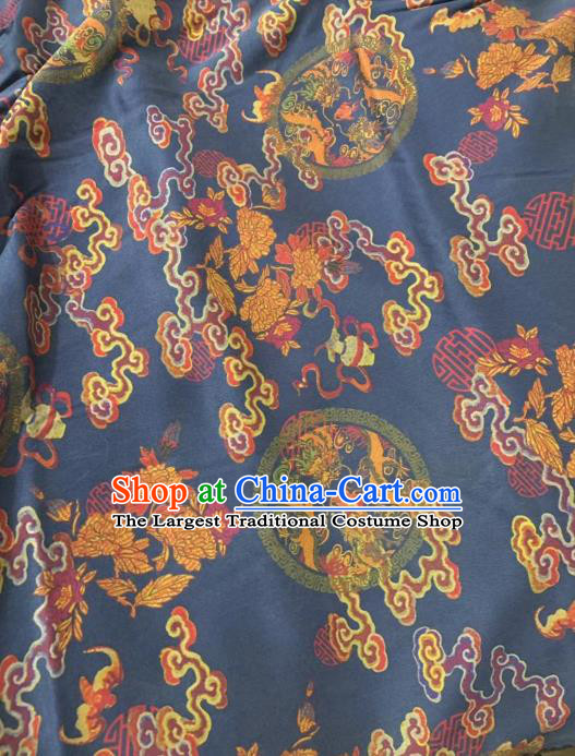 Chinese Classical Cloud Dragon Pattern Design Navy Gambiered Guangdong Gauze Fabric Asian Traditional Cheongsam Silk Material