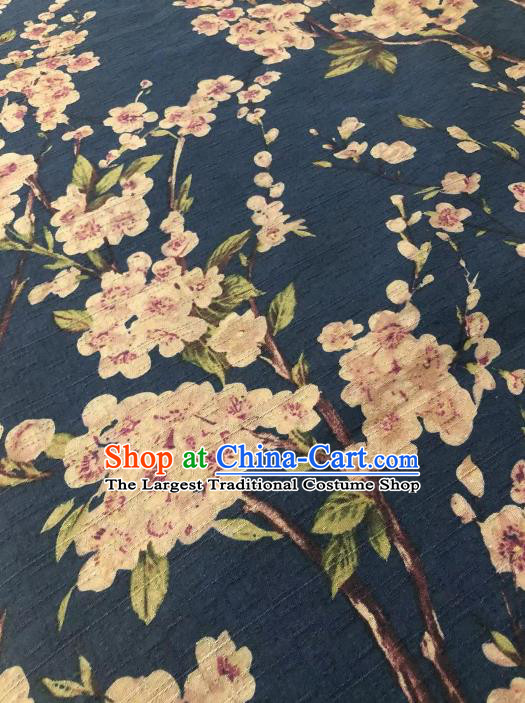 Chinese Classical Peach Blossom Pattern Design Navy Gambiered Guangdong Gauze Fabric Asian Traditional Cheongsam Silk Material