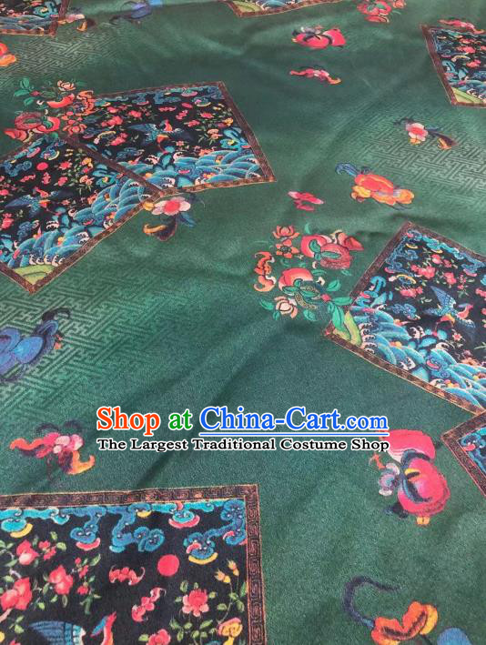 Chinese Classical Crane Bat Pattern Design Deep Green Gambiered Guangdong Gauze Fabric Asian Traditional Cheongsam Silk Material