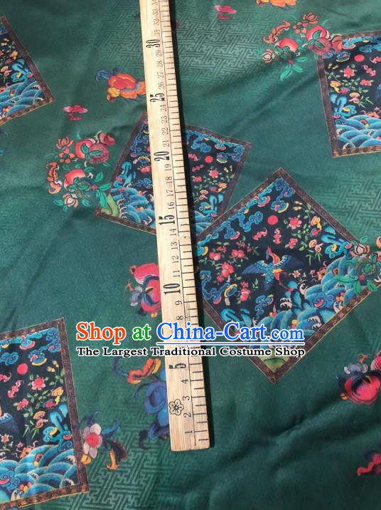 Chinese Classical Crane Bat Pattern Design Deep Green Gambiered Guangdong Gauze Fabric Asian Traditional Cheongsam Silk Material